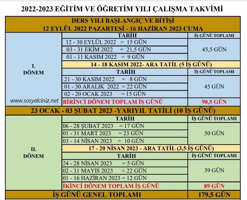برنامه تقویم مدارس ترکیه در سال 2022-2023